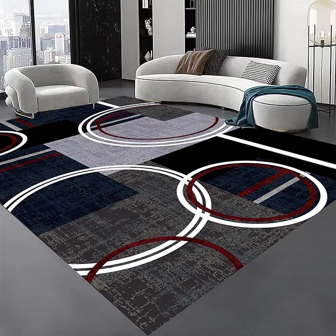 Area Rug 3x5 Modern Abstract Circle Rugs, Multicolor Low Pile Carpet, Machine Washable & Non-Slip Non-Shedding Stain Resistant for Bedroom, Living Room