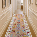Fame Living Orange Oushak Rug, Modern Rugs, Vintage, Turkish, Eclectic, Floral, Pastel, Washable, Small Throw, Accent Area Rug for Living Room, Bedroom, Kitchen, Bathroom, 2'5"x4'9"