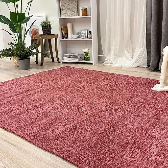 Alfa Rich 5x8 Dark Pink Washable Area Rugs for Living Room Bedroom Kitchen Girls Cotton Decor Rug
