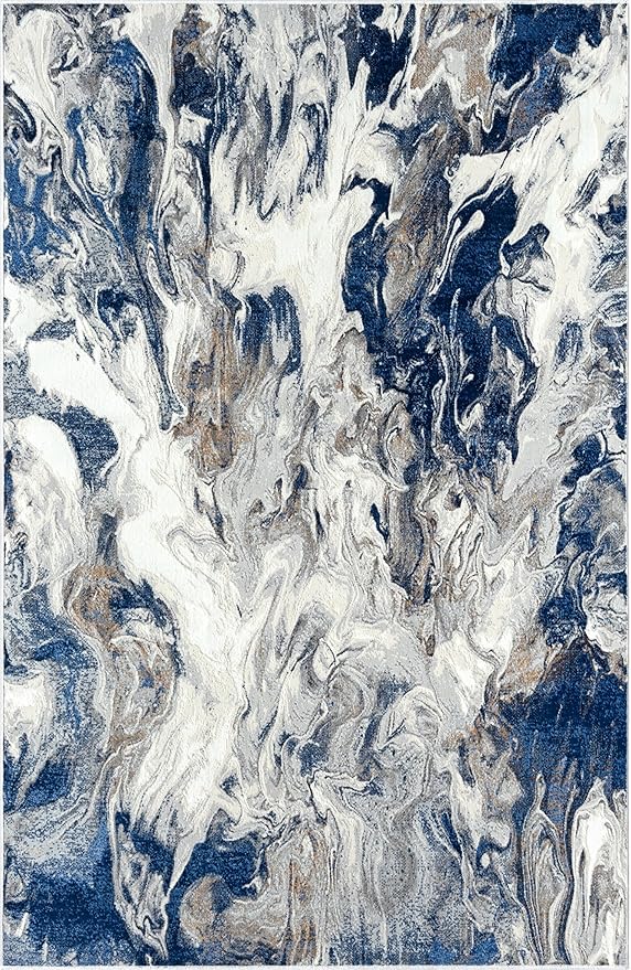 Abani Regal Blue Area Rug for Living Room, Bedroom - Swirl Abstract Pattern - 6' x 9' - Durable & Easy to Clean Washable