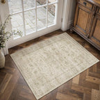 HUGEAR 2x3 Entryway Area Rug Retro Beige Small Rug Machine Washable Door Mat Vintage Floral Low Pile Carpet Distressed Throw Rug Entrance Kitchen Bathroom Bedroom Office Non Slip Soft Lightweight