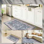 Fame Rugs Turkish Rug. Washable Vintage Oriental Antique Inspired Traditional Doormat Small Modern Area Rugs Luxury Entryway Entry Bedroom Bathroom Kitchen (409CN, 2'5 x 13'1)