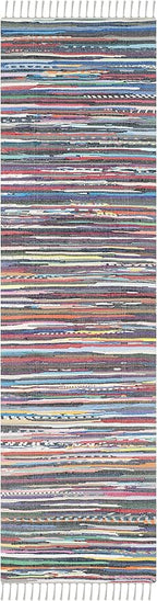 SAFAVIEH Rag Rug Collection Runner Rug - 2'3" x 12', Grey & Multi, Handmade Boho Stripe Cotton, Ideal for High Traffic Areas in Living Room, Bedroom (RAR121M)