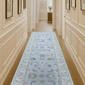 Fame Living Cream Blue Oushak Runner Rug, Modern Runners, Vintage, Turkish, Eclectic, Floral, Pastel, Washable, Runner for Hallway, Kitchen, Bedroom, Bathroom, 2'5"x9'8"