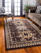 Unique Loom Taftan Collection Border Geometric Tribal Inspired Design Area Rug (7' 0 x 10' 0 Rectangular, Brown/ Tan)