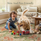 Bavni 2'6''x10 Runner Rug,Microfiber Washable Non-Slip Vintage Floral Rugs,Low Pile Lightweight Carpet for Bedroom,Hallway,Entryway,Kitchen,Bathroom, Sage Green & Burnt Orange
