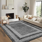 GarveeHome Modern Geometric Rug 4x6 Washable Rug for Living Room, Soft Non Shedding Indoor Carpet with Non Slip TPR Backing, Low Pile Thin Foldable Printed Floor Mats for Dining Room, Black