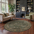 Bavni Round Rug 6ft-Machine Washable Area Rugs Non-Slip for Bedroom, 6x6 Vintage Floral Rug Distressed Throw Carpet for Living Room Nursery Kitchen Bathroom, Dark Green/Multi