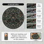 Round Rug 4ft Black Washable Floral Circle Rug,Vintage Boho Botanical Round Area Rugs, Non-Slip Soft Low-Pile Circular Carpet for Bedroom,Kids Room,College Dorm,Home Decor