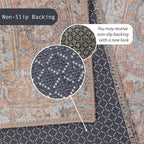 GLN Rugs Traditional Collection - Machine Washable Area Rug, Traditional Washable, Non Slip, Low Pile Chenille Rug, Living Room, Bedroom, Kitchen Rug (2'6" x 7' Brown/Blue)