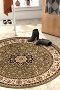 Well Woven Barclay Collection Medallion Kashan Green 8 ft Round Rug - for Living Room, Bedroom, and Dining Room