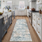 Blue 2x6 Runner Rug Washablel Abstract Hallway Carpet Modern Neutral Non Slip Soft Carpet Low Pile Contemporary Aesthetic Long Rug for Bathroom Laundry Kitchen Bedroom
