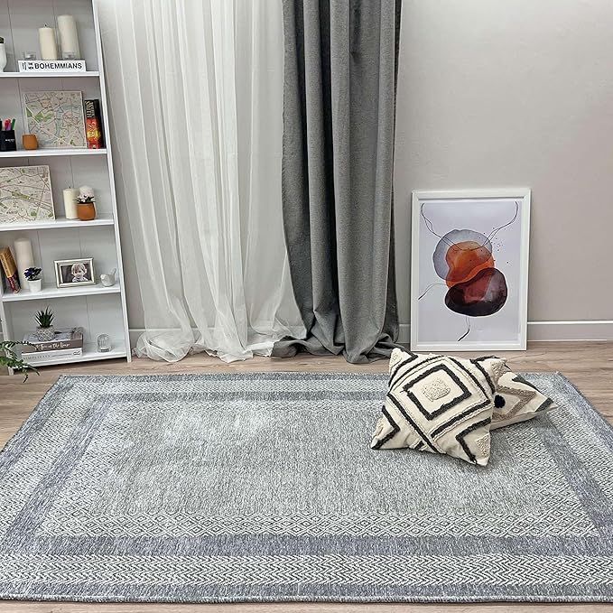 Alfa Rich 5x8 Light Gray Washable Area Rugs for Living Room Bedroom Kitchen Dining Cotton Decor Rug