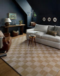 Loloi Chris Loves Julia Calvin Collection CLV-01 Wheat/Ivory 2'-7" x 10'-0" Runner Rug Checkered Neutral Soft Living Room Bedroom Carpet