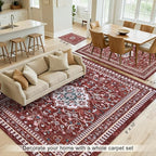 Luxury 5' x 7' Red Washable Area Rugs, Boho Low Pile Easy Clean Non-Slip Rug, Floral Medallion Pattern Vintage Rugs for Living Room, Dinning Room, Office, Bedroom, Bathroom, Laundry Room, Farmhouse