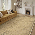 HUGEAR 9x12 Machine Washable Area Rugs Vintage Brown - Neutral Living Room Bedroom Rug Non Slip Stain Resistant Low Pile Aesthetic Throw Carpet Kids & Pet Friendly