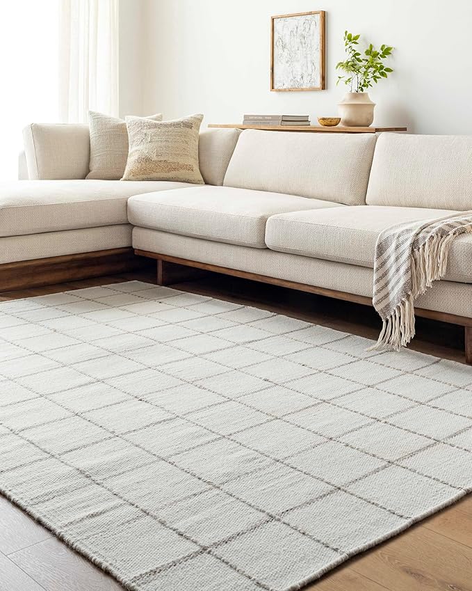 Mark&Day Wool Rugs, 5x7 Ishaq Cottage Off-White Area Rug, White Silver Carpet for Living Room, Bedroom or Kitchen (5' x 7'6")