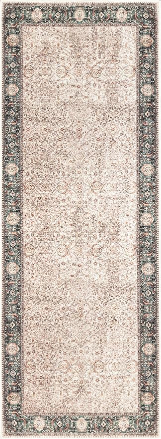 Keen Home Design 2x10 Rug - Machine Washable Runner Rug with Non-Slip Backing, Ideal for Hallway, Entryway, Kitchen, Laundry Room - Vintage, Easy Clean, Durable, Low Pile - (2'6" x 10')