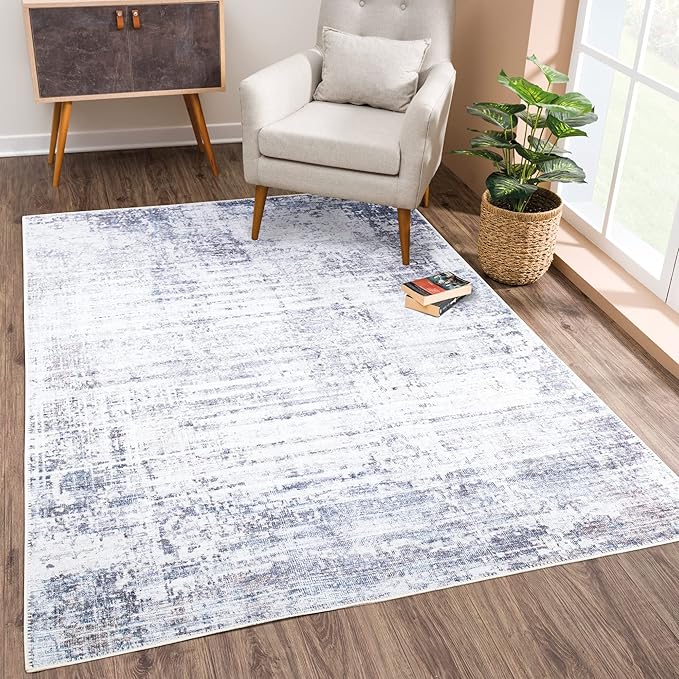 Bloom Rugs Washable Non-Slip 3' x 5' Rug - Gray/Charcoal/Blue Modern Abstract Area Rug for Living Room, Bedroom, Dining Room, and Kitchen - Exact Size: 3' x 5'