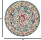 SAFAVIEH Monaco Collection Area Rug - 5' Round, Light Blue & Fuchsia, Boho Chic Medallion Distressed Design, Non-Shedding & Easy Care, Ideal for High Traffic Areas in Living Room, Bedroom (MNC243J)