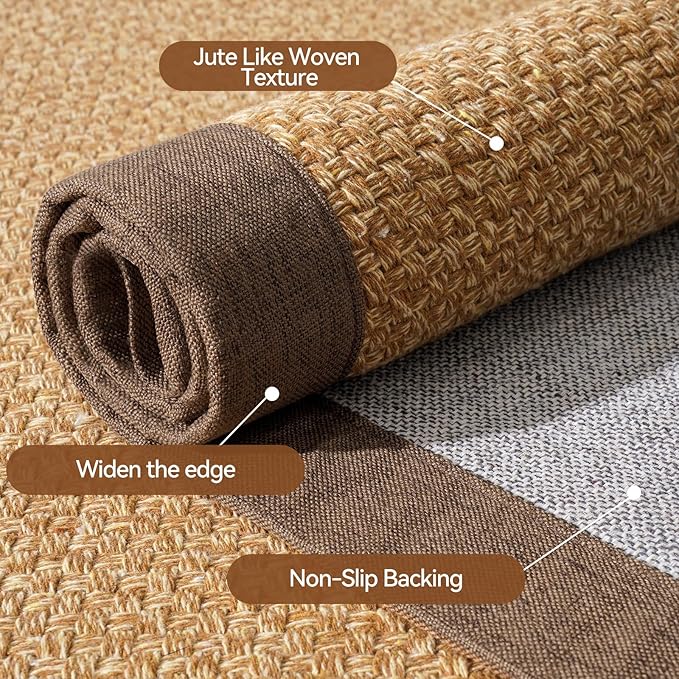 Washable Runner Rug 3x5 Jute Like Entryway Indoor Runner Mat Rugs Non Slip, Woven Soft Farmhouse Area Boho Floor Carpet for Hallway Kitchen Laundry Hall Backdoor Bedroom Living Room, Brown