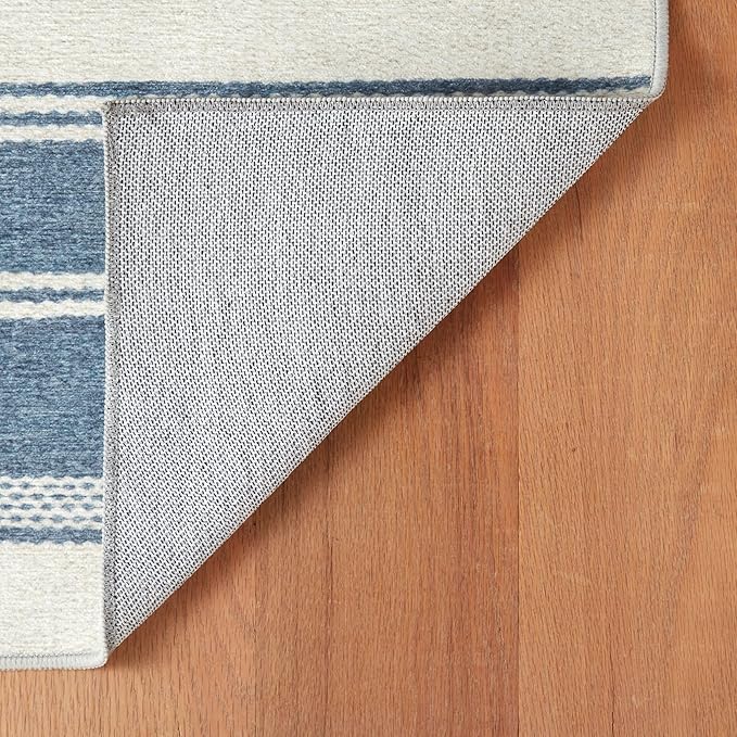 Dash & Albert Bowman Stripe Blue Machine Washable Rug, 6 X 9 Feet, Blue Stripe Pattern