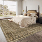 HelloTree Washable Rugs 9x12 Area Rug for Living Room, Vintage Boho Brown Rug Non Slip Carpet Retro Accent Indoor Mat Print Distressed Low Pile Throw Large Rug for Office Dining Room Bedside-Brown