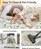 Area Rugs Square 7ft Washable Non-Slip, Floral Vintage Distress Print Pattern Medallion Carpet for Living Room Bedroom Dining Room, Light Yellow Carbon Grey Orange