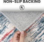 5x7 Modern Area Rug for Bedroom, Teal Blue Peach Gray Multi Large Teal Blue Peach Gray Multi Super Soft Rug with Non-Slip, Non-Shedding Rugs for Living Room, Indoor Door Mat for Home Décor