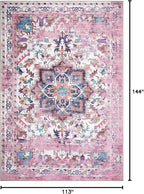 GLN Rugs Traditional Collection - Machine Washable Area Rug, Traditional Washable, Non Slip, Low Pile Chenille Rug, Living Room, Bedroom, Kitchen Rug (9' x 12' Pink/Multicolor)