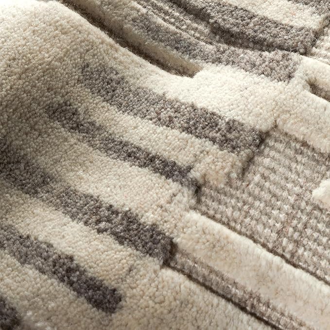 Dash & Albert Hicks Natural Hand Knotted Wool Rug, 7.5 X 9.5 Feet, Ivory Geometric Pattern - Premium Luxury Hotel Quality Soft Breathable Hypoallergenic Machine Washable Easy Care All Season