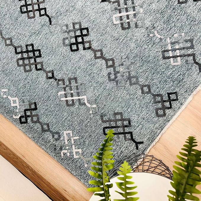 Alfa Rich 5x8 Bluish Gray Washable Area Rugs for Living Room Bedroom Kitchen Decor Cotton Rug