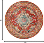SAFAVIEH Monaco Collection Area Rug - 8'8" Round, Orange & Light Blue, Boho Chic Medallion Distressed Design, Non-Shedding & Easy Care, Ideal for High Traffic Areas in Living Room, Bedroom (MNC243H)