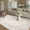 HUGEAR Area Rug 5x7 Vintage Beige Machine Washable Living Room Rugs Thin Neutral Floral Vacuumable Low Pile Carpet Bedroom Office Dining Room Laundry Room Non Slip Soft Lightweight