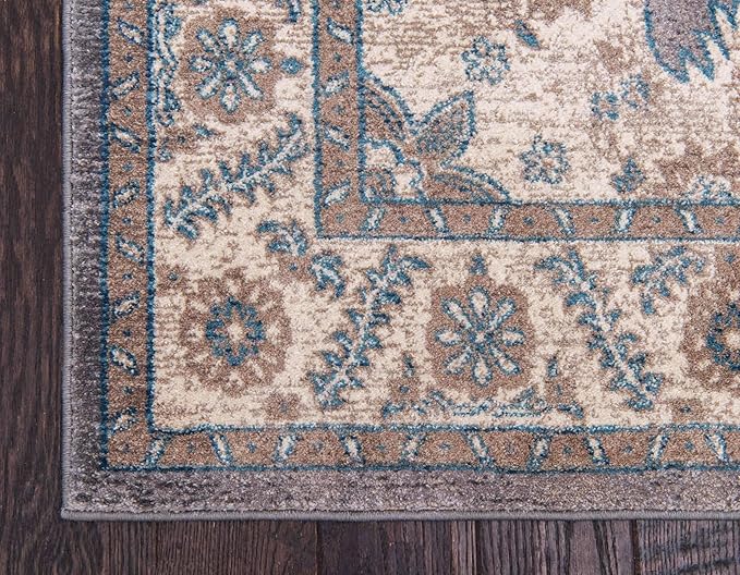 Unique Loom Salzburg Collection Classic Traditional Design Oriental Inspired Border Area Rug (7' 0 x 10' 0 Rectangular, Gray/Beige)