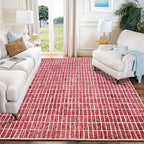 Hand-Tufted 100% Wool Area Rug – Unique Modern Geometric Grid Pattern, Soft Plush Textured Carpet for Living Room, Bedroom, Dining Room & Entryway (Brick Red, 6' Round)
