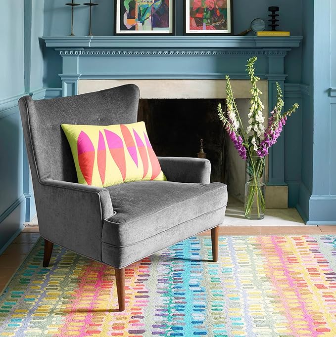 Dash and Albert Paint Chip Wool Area Rug - 2.5' x 8' Runner Multicolor Graphic Hand Micro Hooked Accent Rug - Durable, High Traffic Hallway, Living Room, Stairs