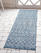 Unique Loom Outdoor Trellis Collection Area Rug - Tribal Trellis (2' 7" x 12' Runner, Blue/ Ivory)