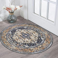 KOZYFLY Boho Round Rug 3 Ft Rugs for Entryway Washable Circle Rug Non Slip Doormat Gold Navy Printed Faux Wool Vintage Round Entryway Rug Floor Carpet Round for Entrance, Bedroom