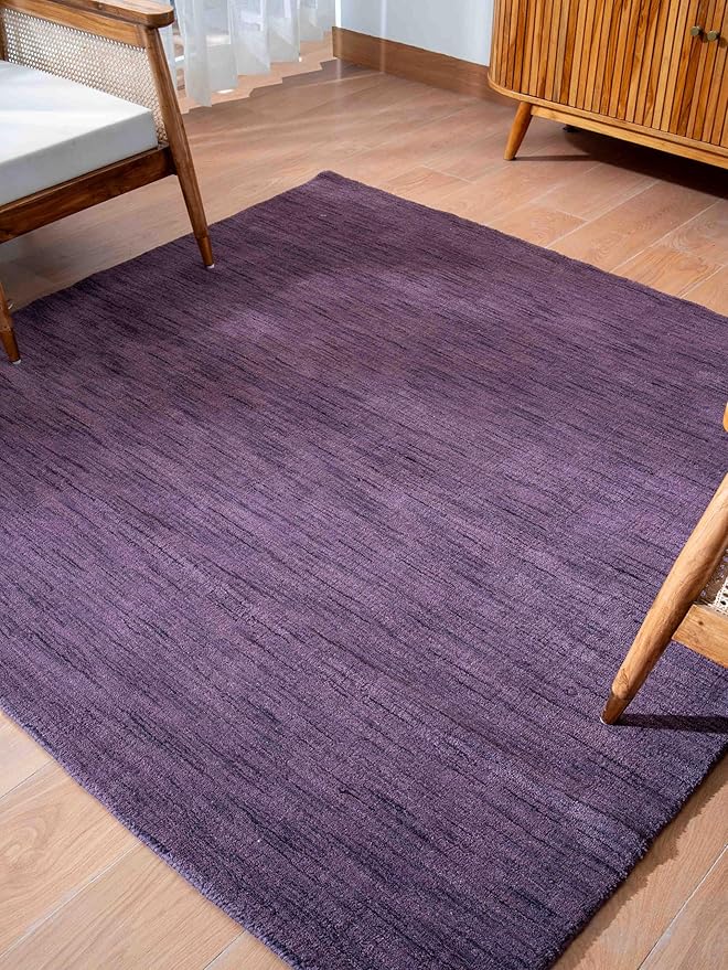 Rugsotic Carpets Hand Knotted Loom Wool ECO-Friendly Area Rugs - 8'x8', Square, Purple Color, Solid Plain Design, High Pile Thick Handmade Anti Skid Area Rugs for Living Room, Bed Room (L00111)