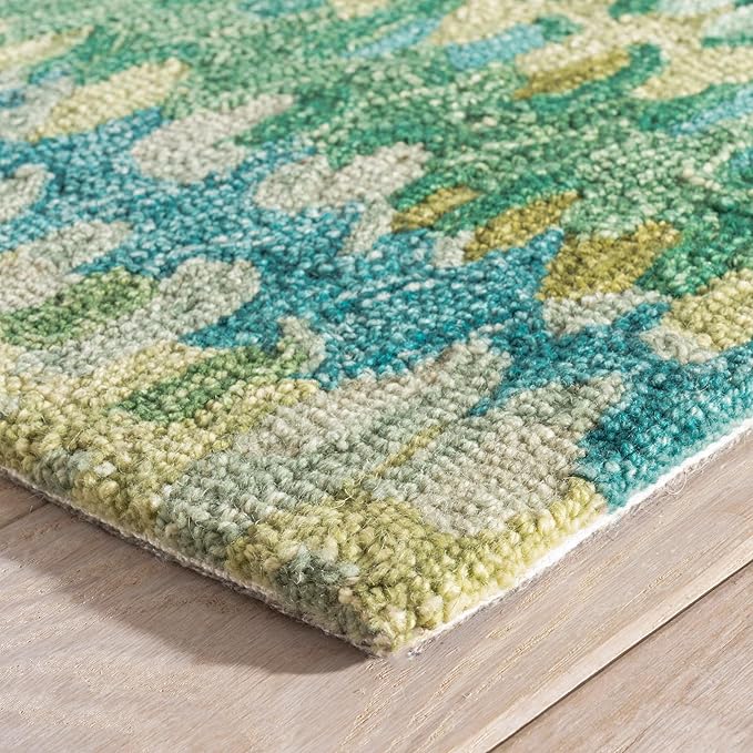 Dash & Albert Paint Chip Stone Hand Micro Hooked Wool Rug, 9.5 X 13.5 Feet, Multicolored/Green Geometric Pattern