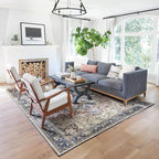 RUGGABLE Washable Vintage Area Rug – Kamran Royal Blue 9x12, Stain-Resistant, Non-Slip – Large Machine Washable Rugs for Living Room, Bedroom, Hallway, Entryway & Office–with Cushioned Pad