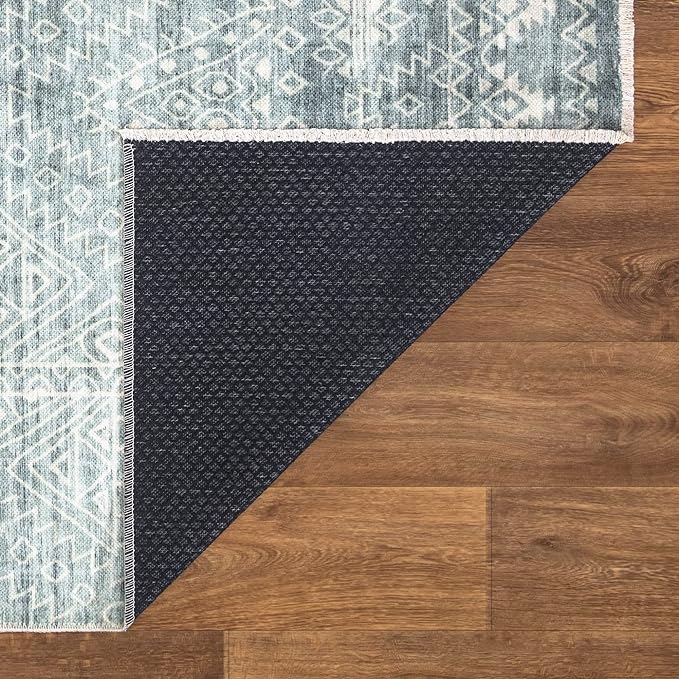 Bloom Rugs Caria Washable Non-Slip 5x7 Rug - Teal/Ivory Geometric Area Rug for Living Room, Bedroom, Dining Room, and Kitchen - Exact Size: 5' x 7'