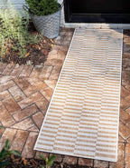 Unique Loom Outdoor Striped Collection Area Rug - Striped (2' x 6' 1" Runner, Taupe/Ivory)