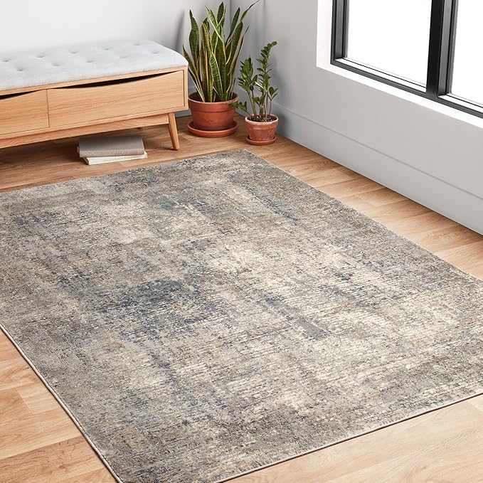 Loloi Teagan Collection TEA-05 Denim/Slate 11'-6" x 15' Area Rug, Large, Soft Neutral Rug, High-Traffic for Living Room, Bedroom, Home Office, Dining Area
