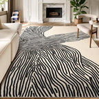 YIHOUSE 9×12 Ft Washable Rug, Black and White Abstract Area Rug for Bedroom, Living Room, Dining Room, Office, Playroom, Nursery, Ultra Thin Nonslip Modern Large Rugs Soft Contemporary Striped Rugs