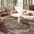 Kokia 4x6 Washable Area Rugs Maroon with Vintage Orient Design, Soft Rug for Living Room or Bedroom, Non-Slip Low Pile Stain Resistance Features, Distressed Medallion Pattern
