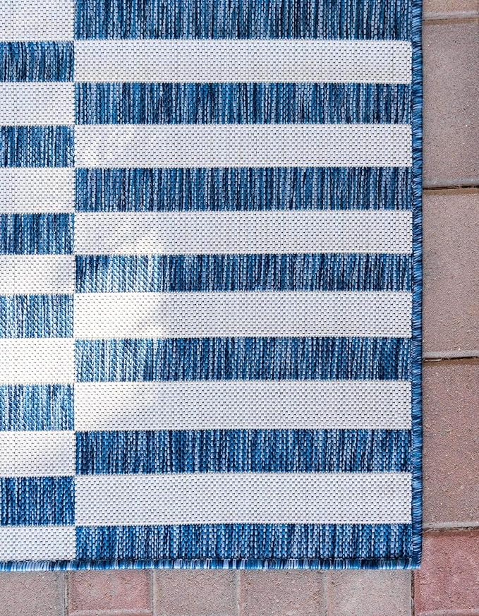 Unique Loom Outdoor Collection Classic Stripes, Transitional Indoor & Outdoor Area Rug, 9' 0 x 12' 0, Navy Blue/Ivory