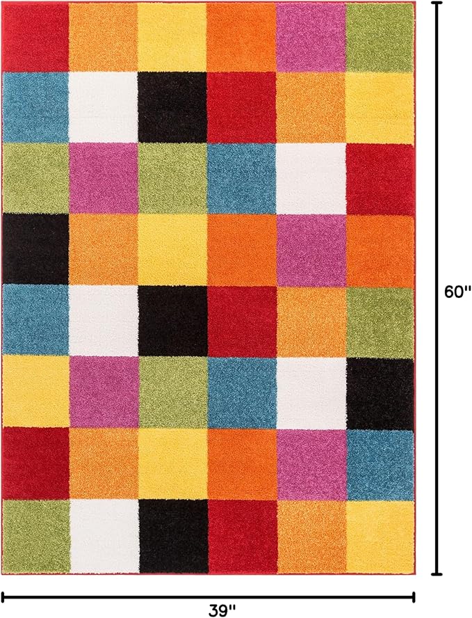 Well Woven Modern Rug Squares Multi Geometric Accent Area Rug (3'3" x 5') Entry Way Bright Kids Room Kitchn Bedroom Carpet Bathroom Soft Durable Area Rug