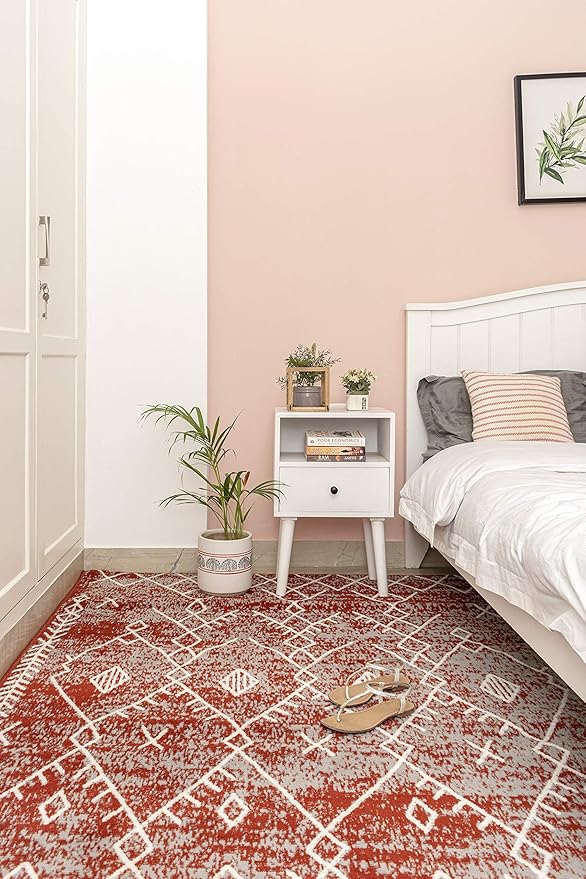 Furnish my Place Trellis Pattern Rug - 5 ft. x 8 ft, Rust, Bohemian Rug with Transitional Design